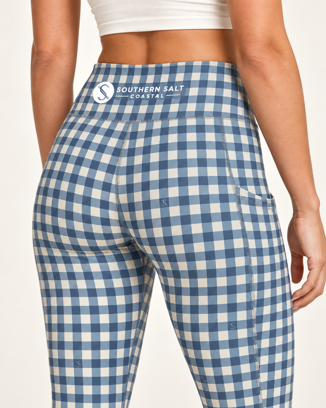 Southern Salt Check - Crossover Leggings with Pockets - Southern Salt Coastal Apparel