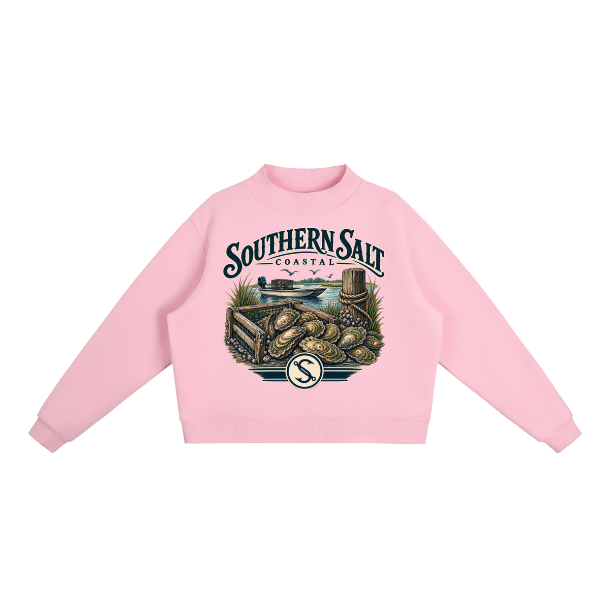 Southern Salt Shucked - Essential Fleece Mock-Neck Crew Sweatshirt