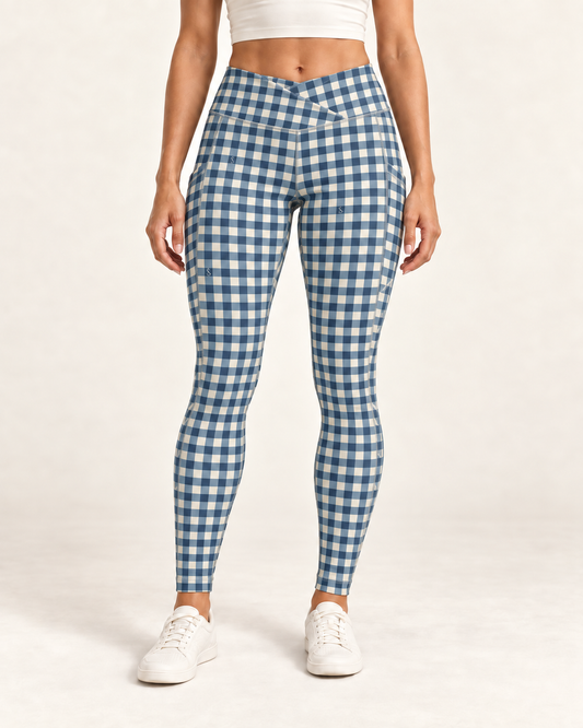 Southern Salt Check - Crossover Leggings with Pockets - Southern Salt Coastal Apparel