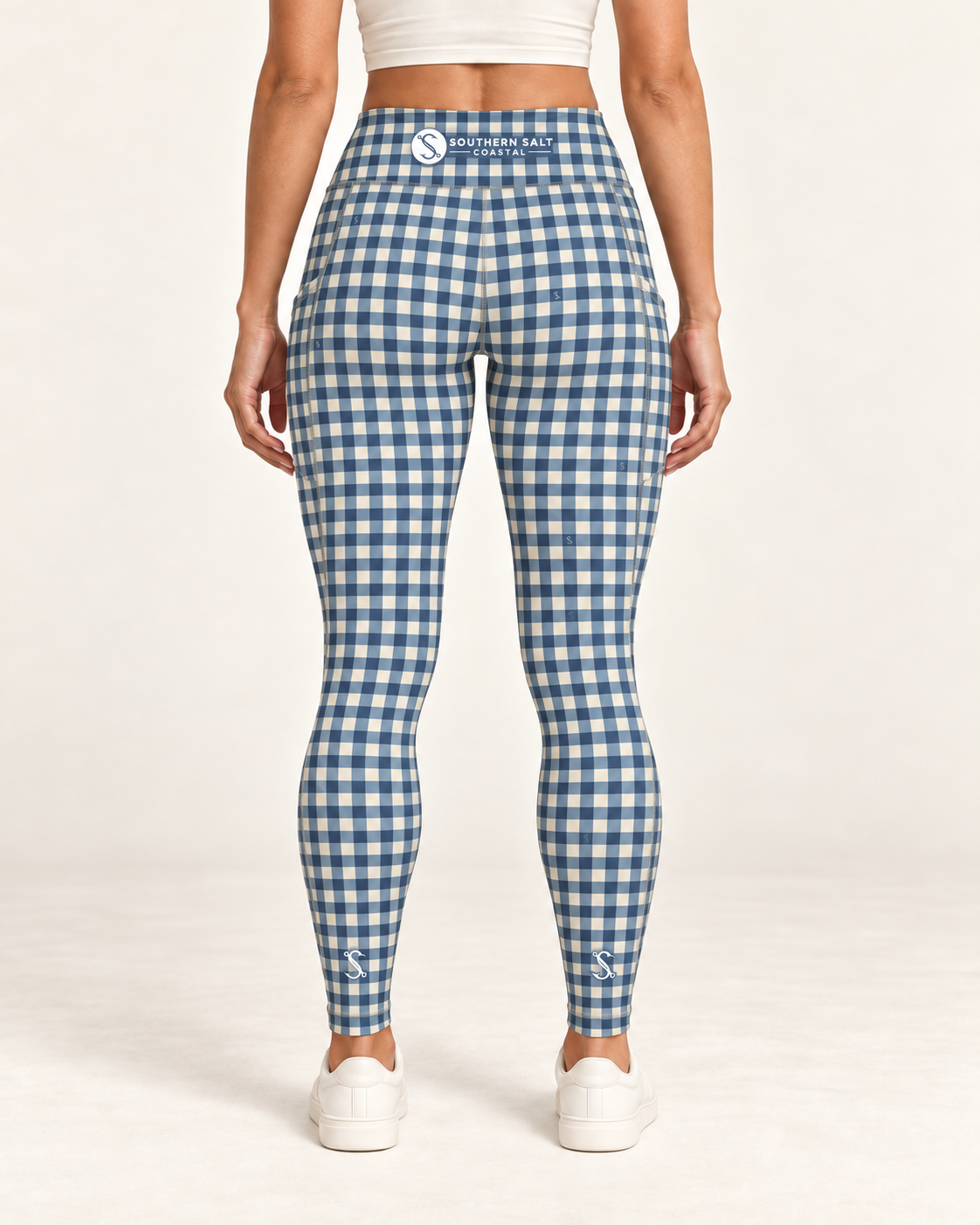Southern Salt Check - Crossover Leggings with Pockets - Southern Salt Coastal Apparel