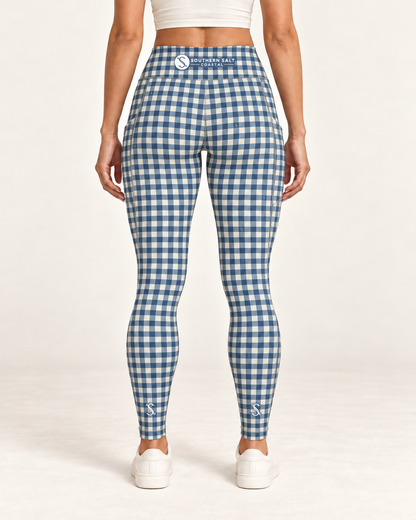 Southern Salt Check - Crossover Leggings with Pockets - Southern Salt Coastal Apparel