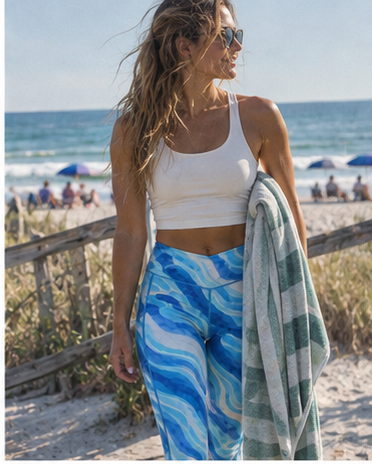 Southern Salt Bluewater Current - Crossover Leggings with Pockets - Southern Salt Coastal Apparel