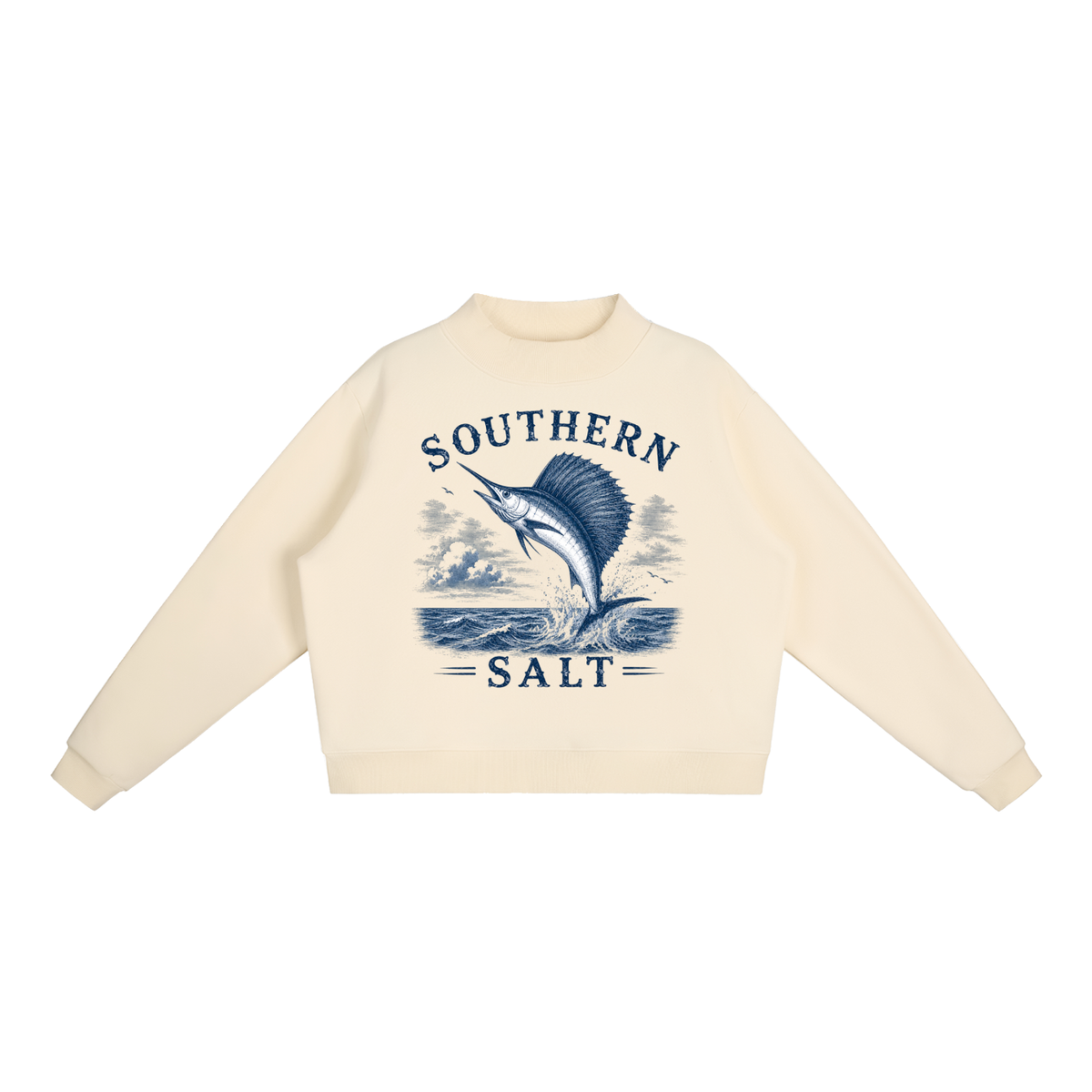 Southern Salt Big Sail - Essential Fleece Mock-Neck Crew Sweatshirt
