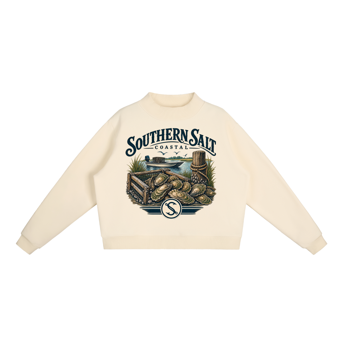 Southern Salt Shucked - Essential Fleece Mock-Neck Crew Sweatshirt