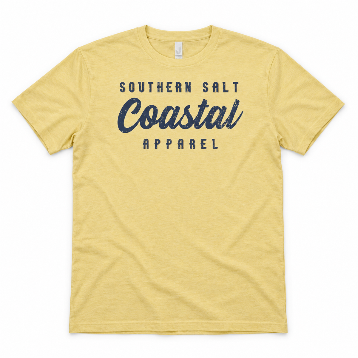 Southern Salt Vintage Brand Classic Fit Tee – pale yellow front flat lay mockup