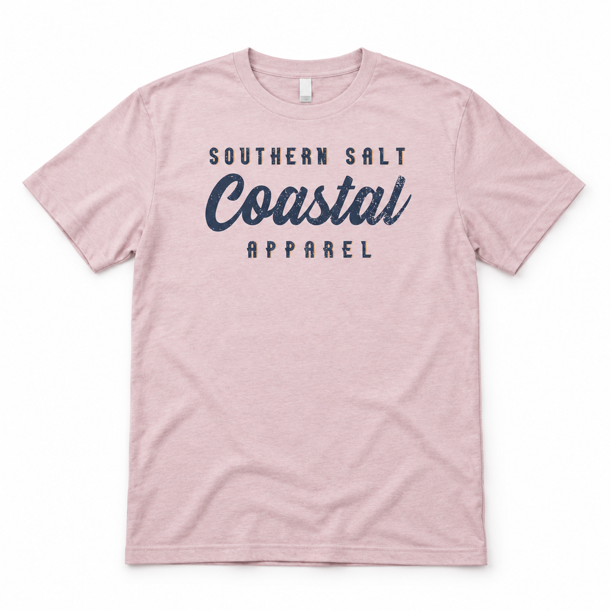 Southern Salt Vintage Brand Classic Fit Tee – pink front flat lay mockup