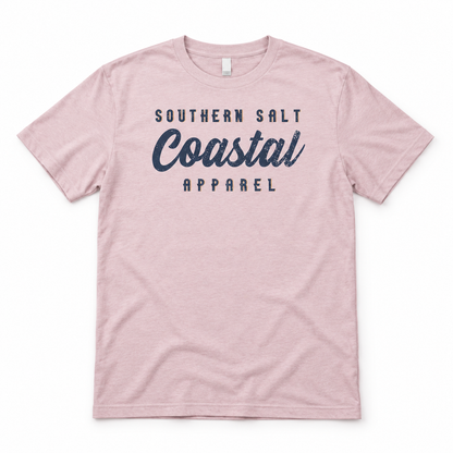 Southern Salt Vintage Brand Classic Fit Tee – pink front flat lay mockup