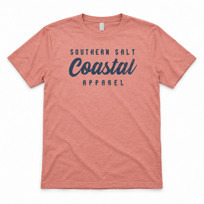 Southern Salt Vintage Brand Classic Fit Tee – sunset front flat lay mockup