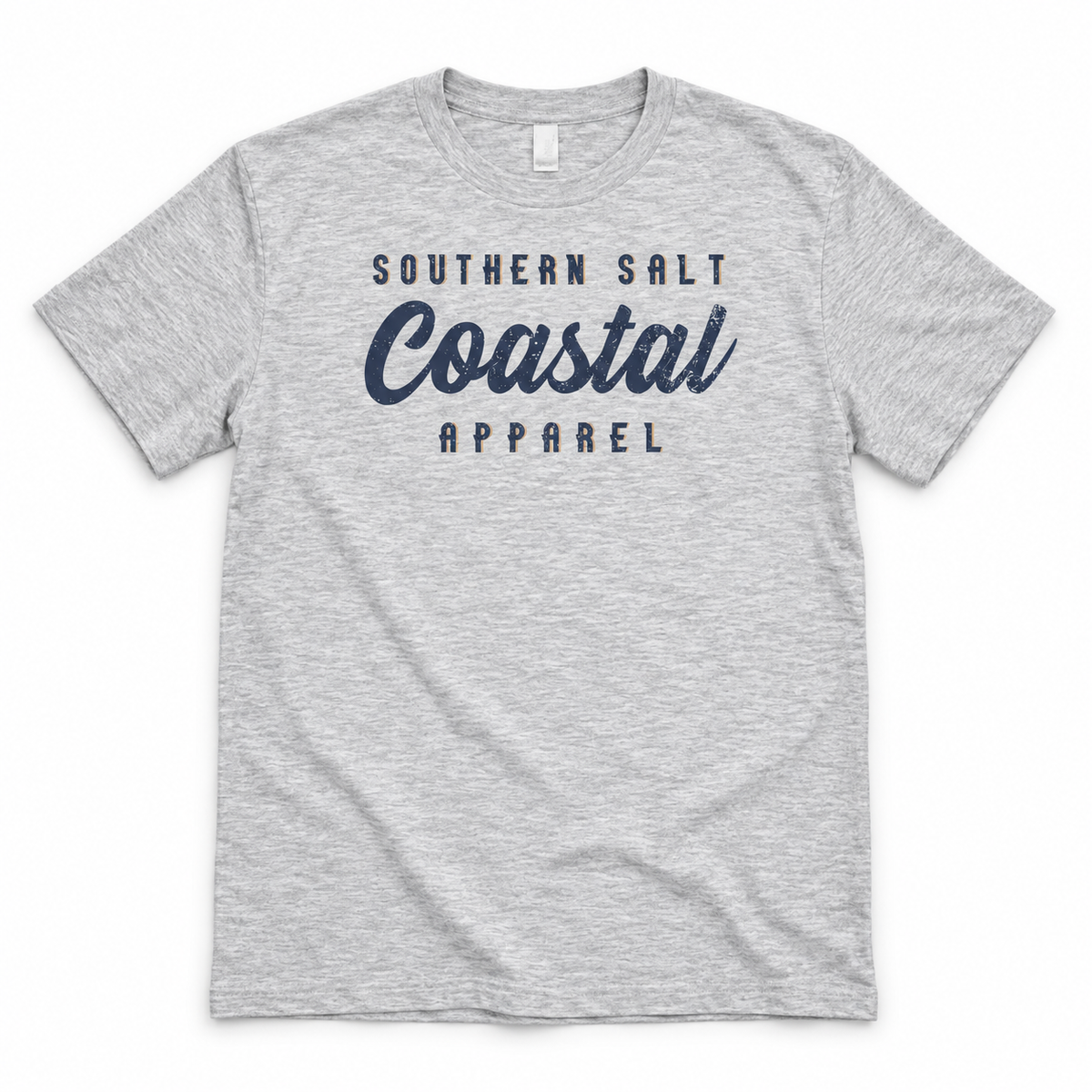 Southern Salt Vintage Brand Classic Fit Tee – white fleck front flat lay mockup