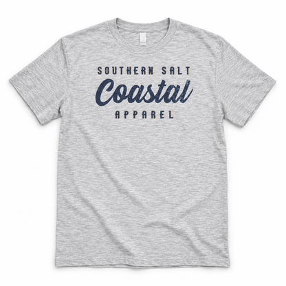 Southern Salt Vintage Brand Classic Fit Tee – white fleck front flat lay mockup